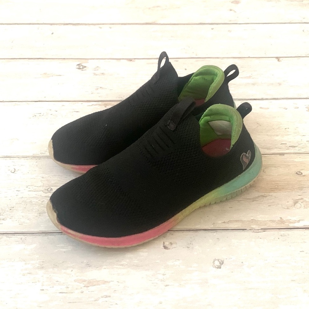 Skechers Size 6 Black Memory Foam Slip On Shoes Rainbow Soles Sketchers Sneakers